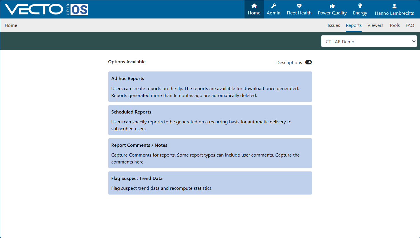 VGOS Reports Screenshot